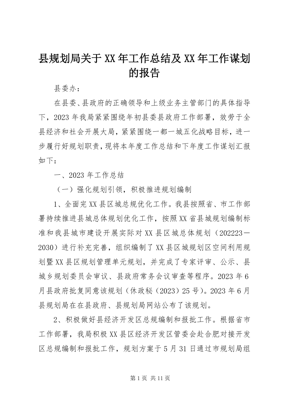 2023年县规划局关于工作总结及工作谋划的报告.docx_第1页