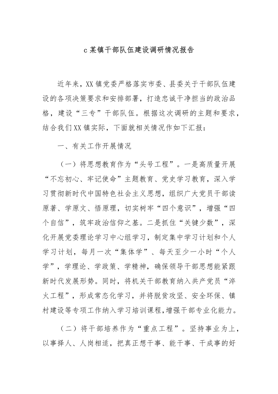 某镇干部队伍建设调研情况报告.docx_第1页