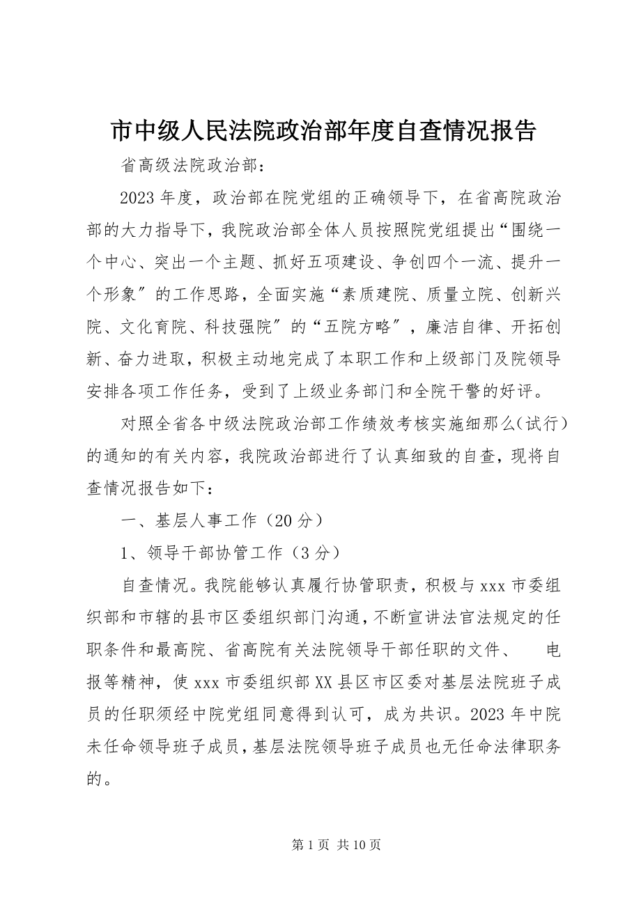 2023年市中级人民法院政治部年度自查情况报告.docx_第1页