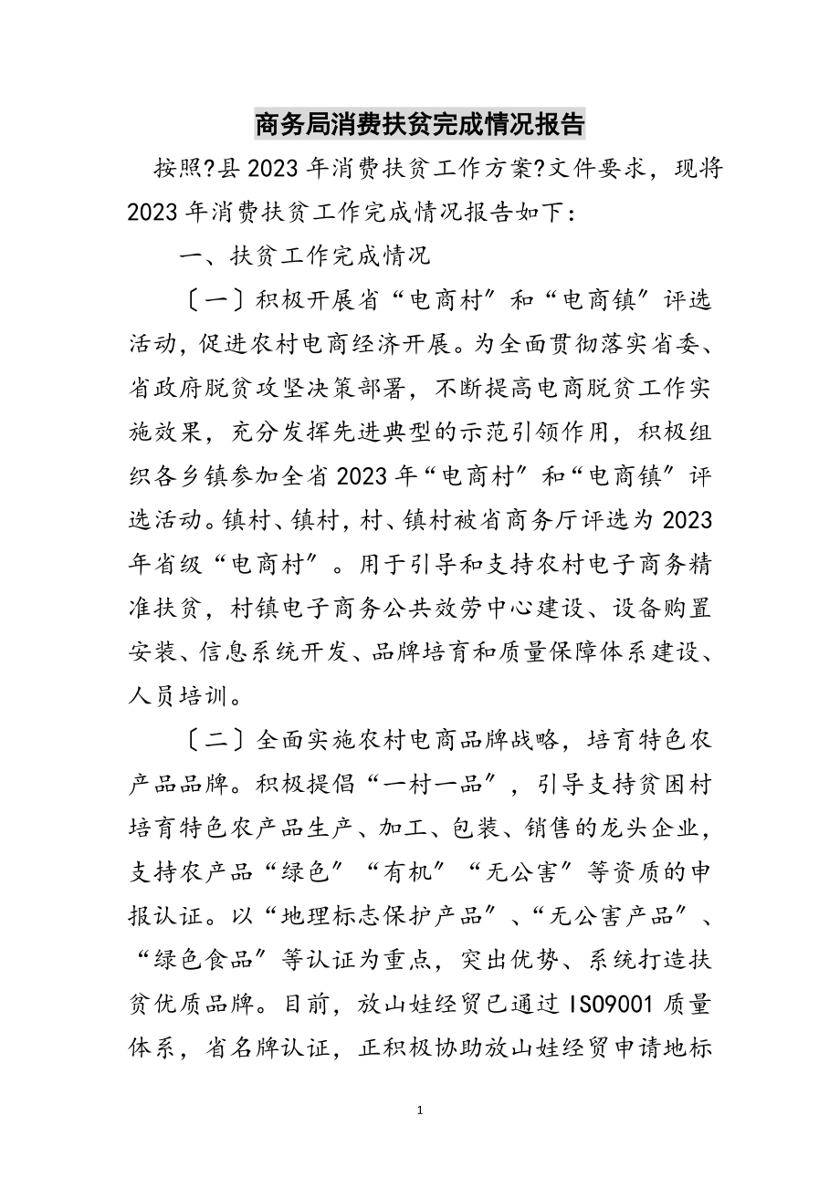 2023年商务局消费扶贫完成情况报告范文.doc_第1页