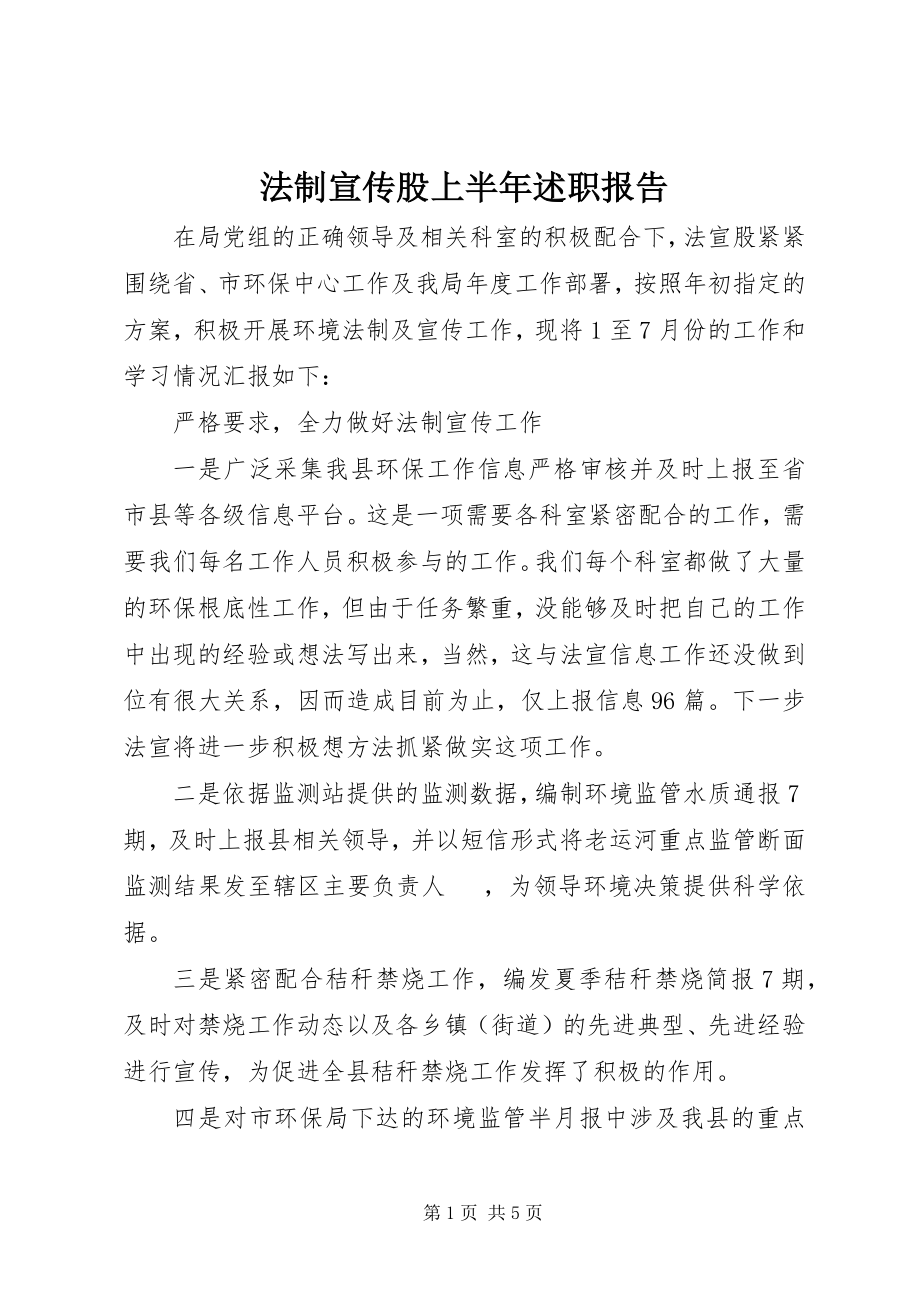 2023年法制宣传股上半年述职报告.docx_第1页