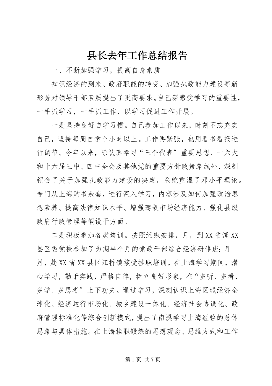 2023年县长去年工作总结报告.docx_第1页