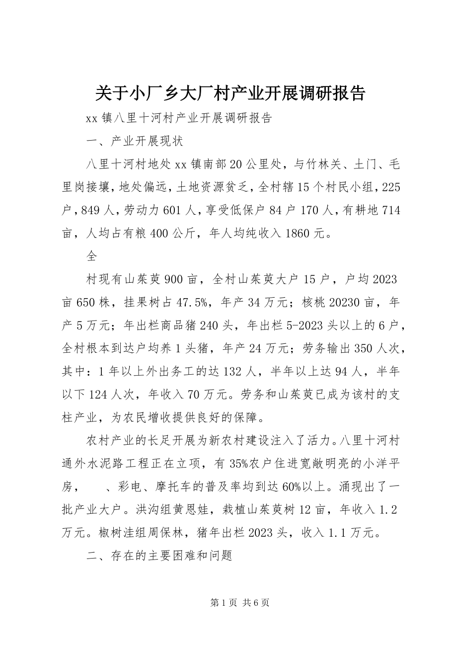 2023年小厂乡大厂村产业发展调研报告.docx_第1页