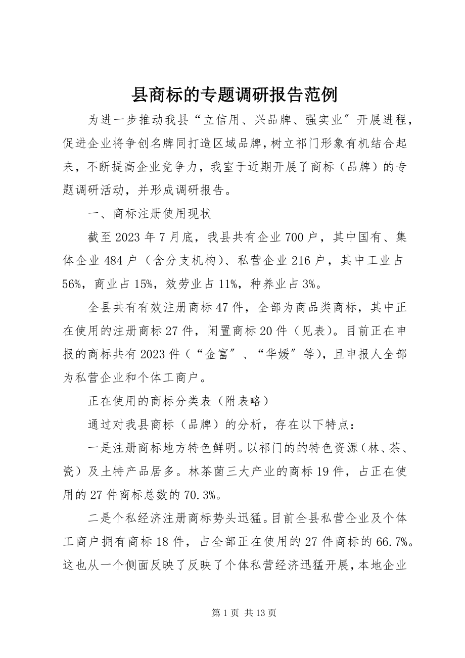 2023年县商标的专题调研报告范例.docx_第1页