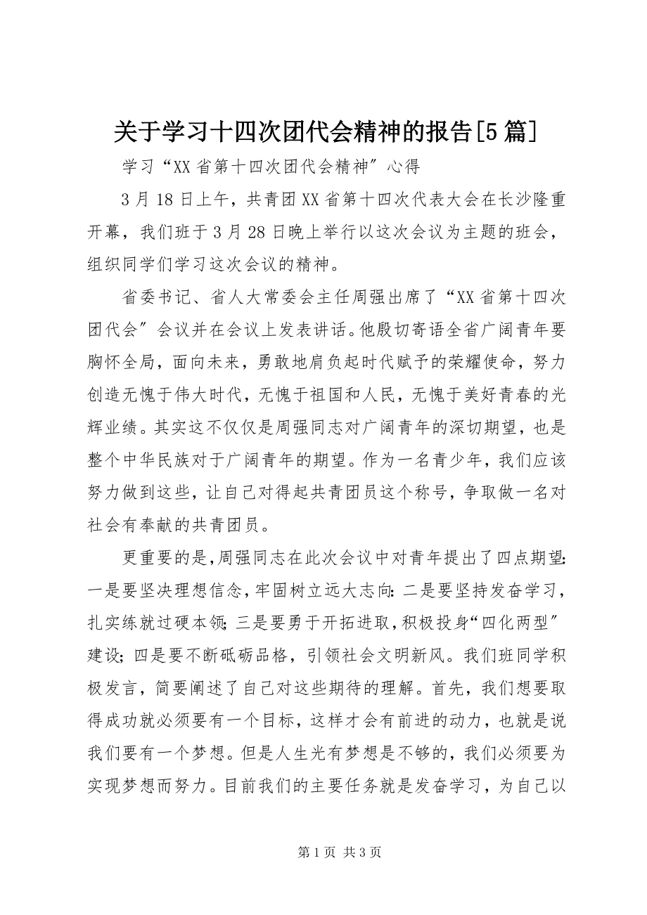 2023年学习十四次团代会精神的报告[5篇.docx_第1页