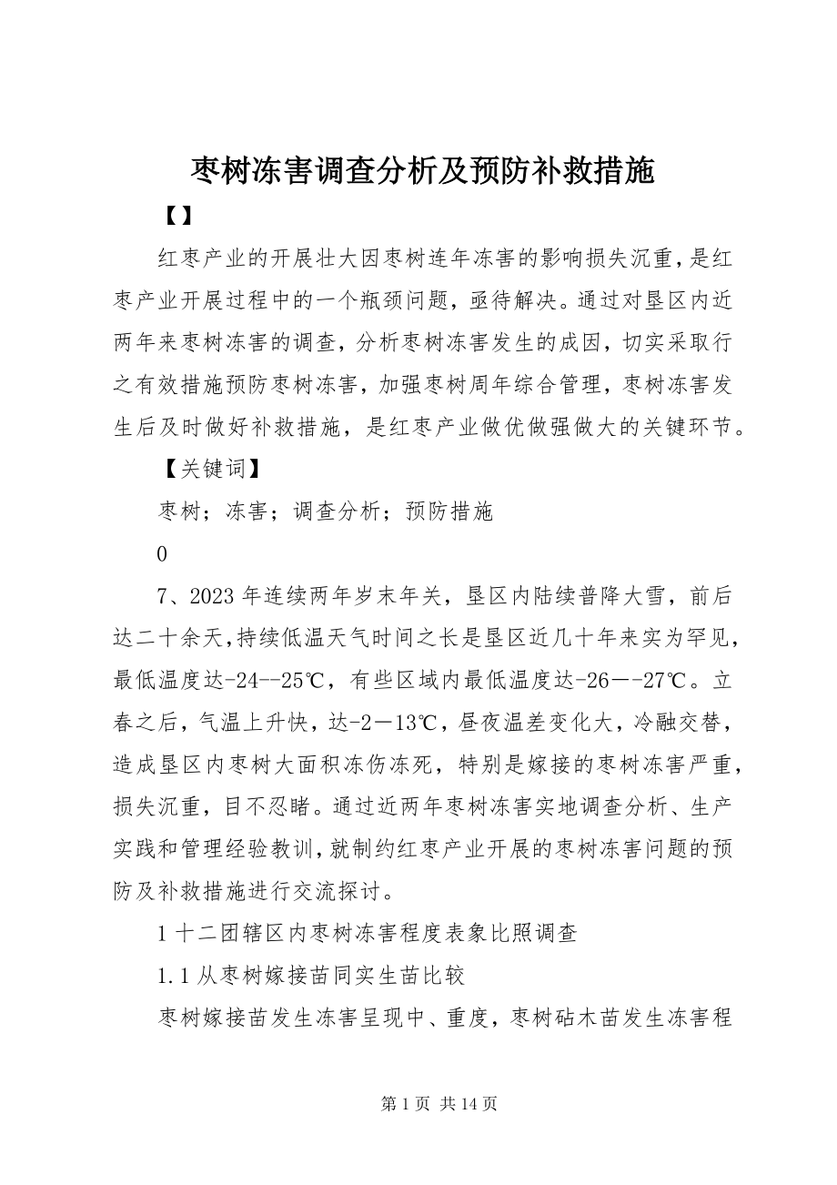 2023年枣树冻害调查分析及预防补救措施.docx_第1页