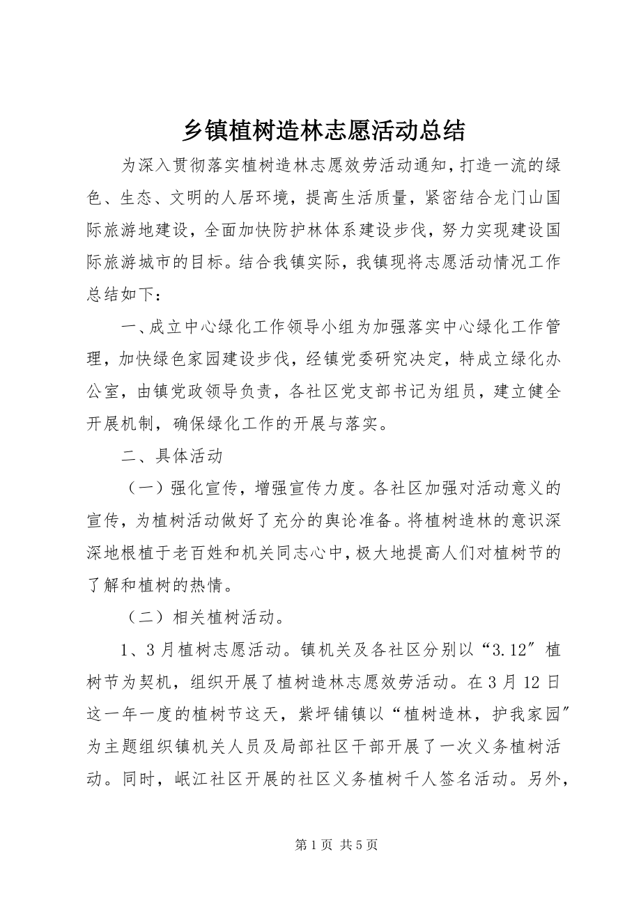 2023年乡镇植树造林志愿活动总结.docx_第1页