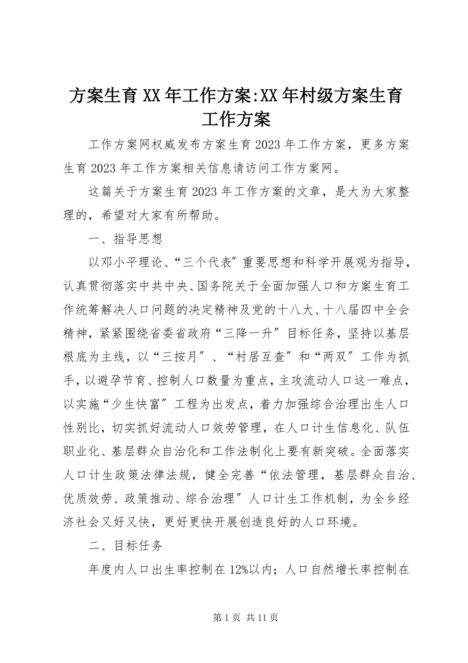 2023年计划生育工作计划村级计划生育工作计划.docx_第1页