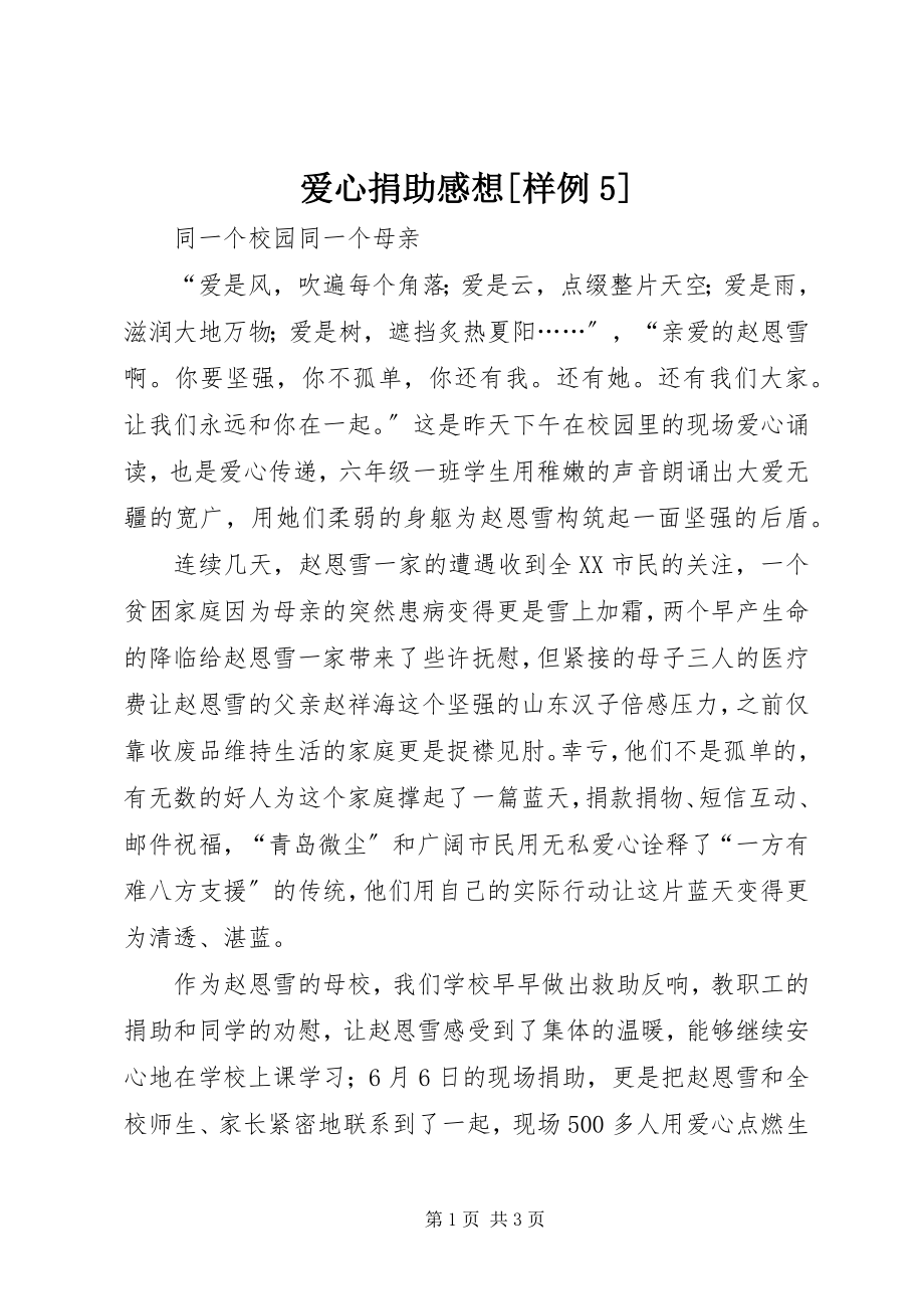 2023年爱心捐助感想样例5新编.docx_第1页