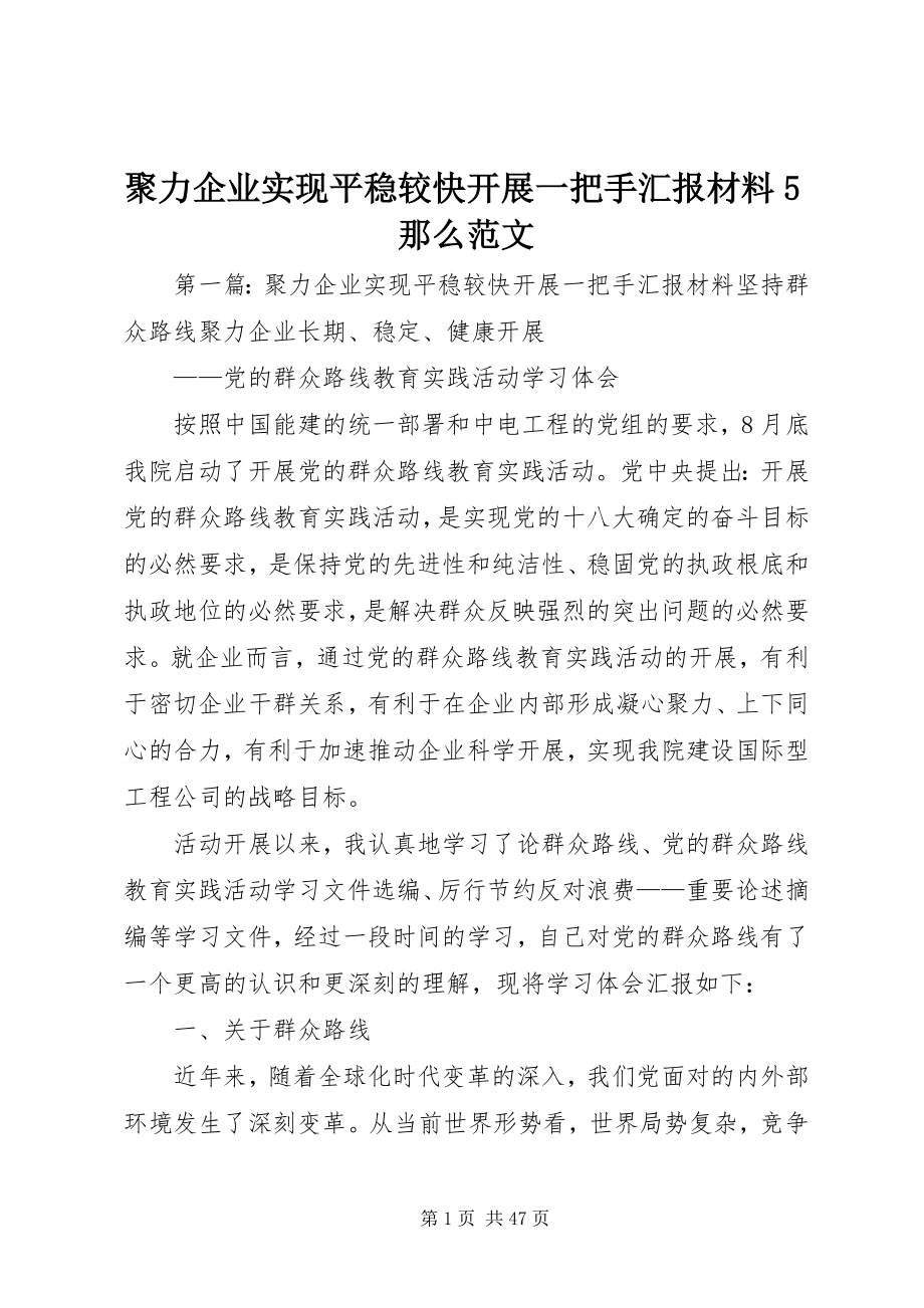 2023年聚力企业实现平稳较快发展一把手汇报材料5则.docx_第1页