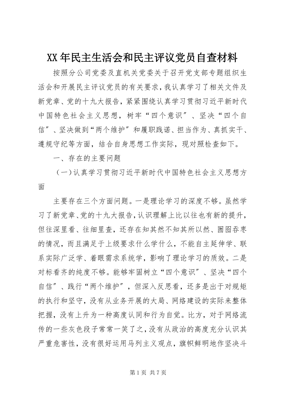 2023年民主生活会和民主评议党员自查材料新编.docx_第1页