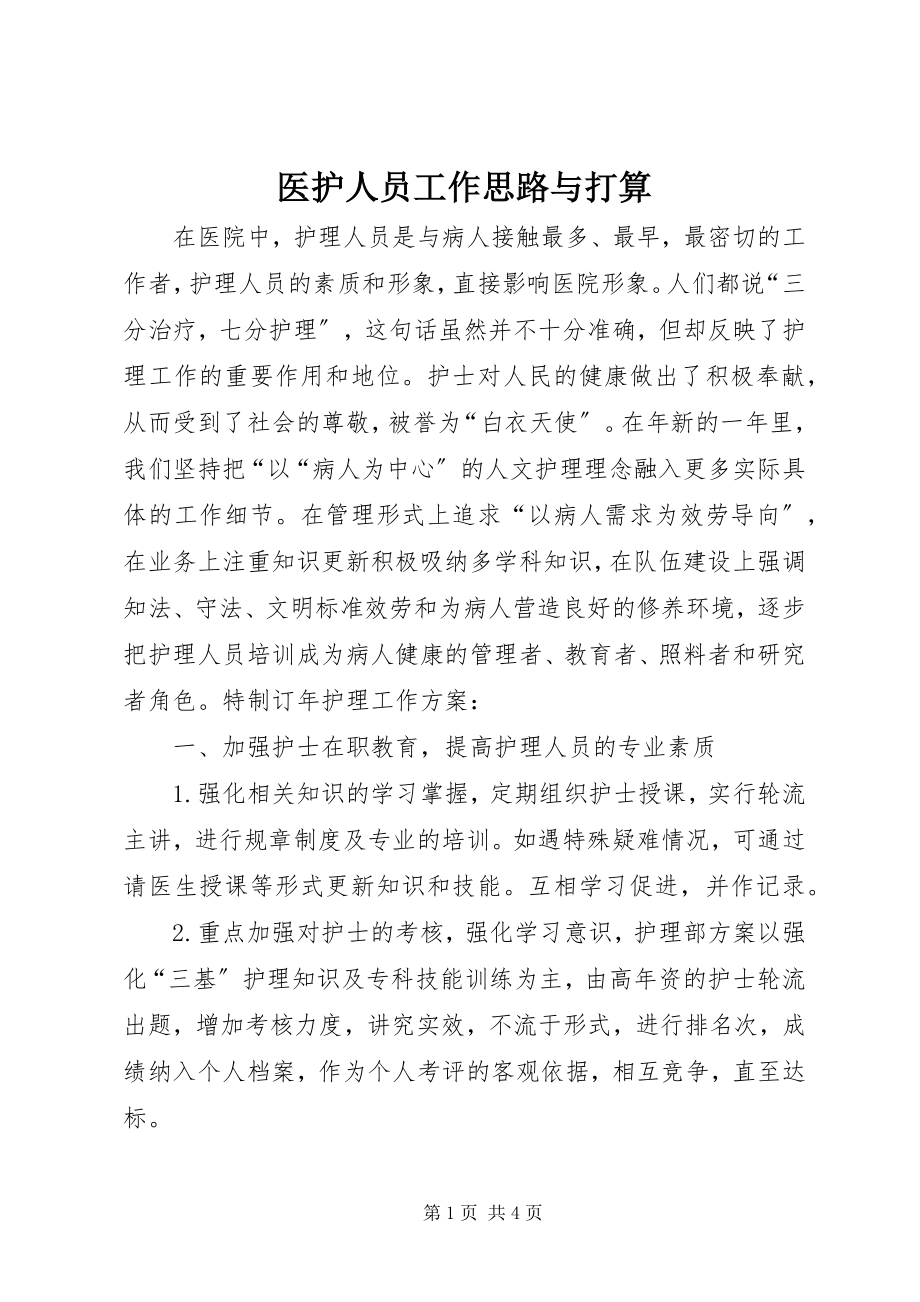 2023年医护人员工作思路与打算.docx_第1页