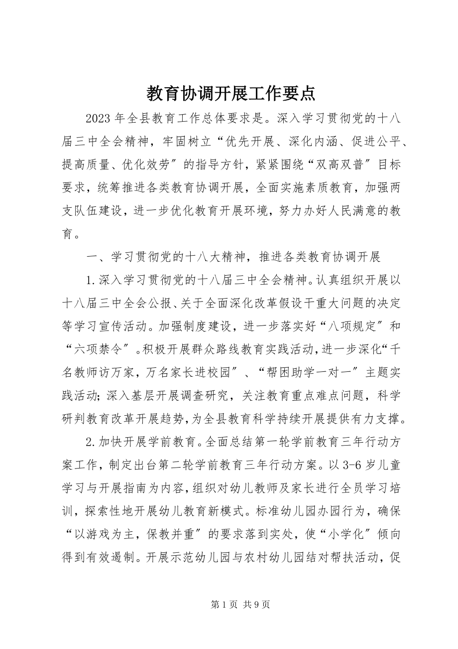 2023年教育协调发展工作要点.docx_第1页