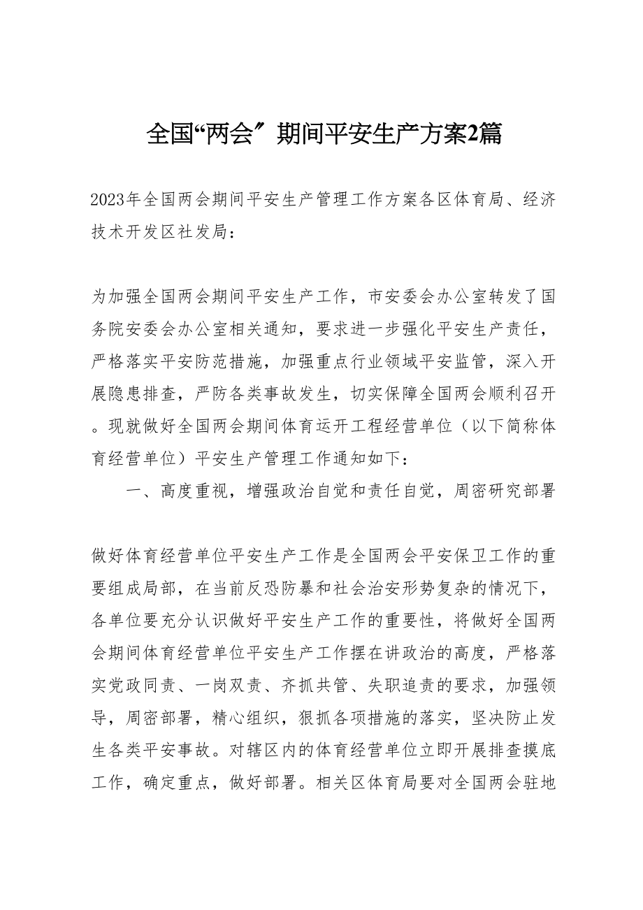 2023年全国两会期间安全生产方案2篇新编.doc_第1页