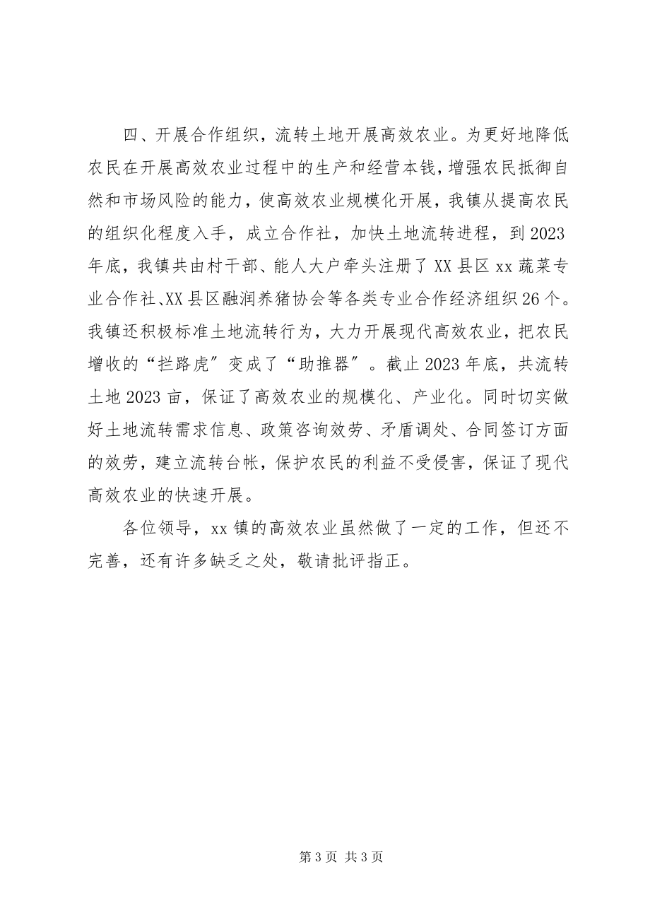 2023年乡镇发展高效农业促进农民增收经验交流讲话材料.docx_第3页