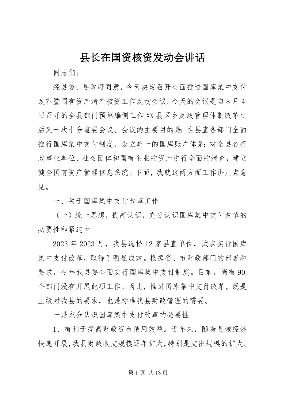 2023年县长在国资核资动员会致辞.docx_第1页