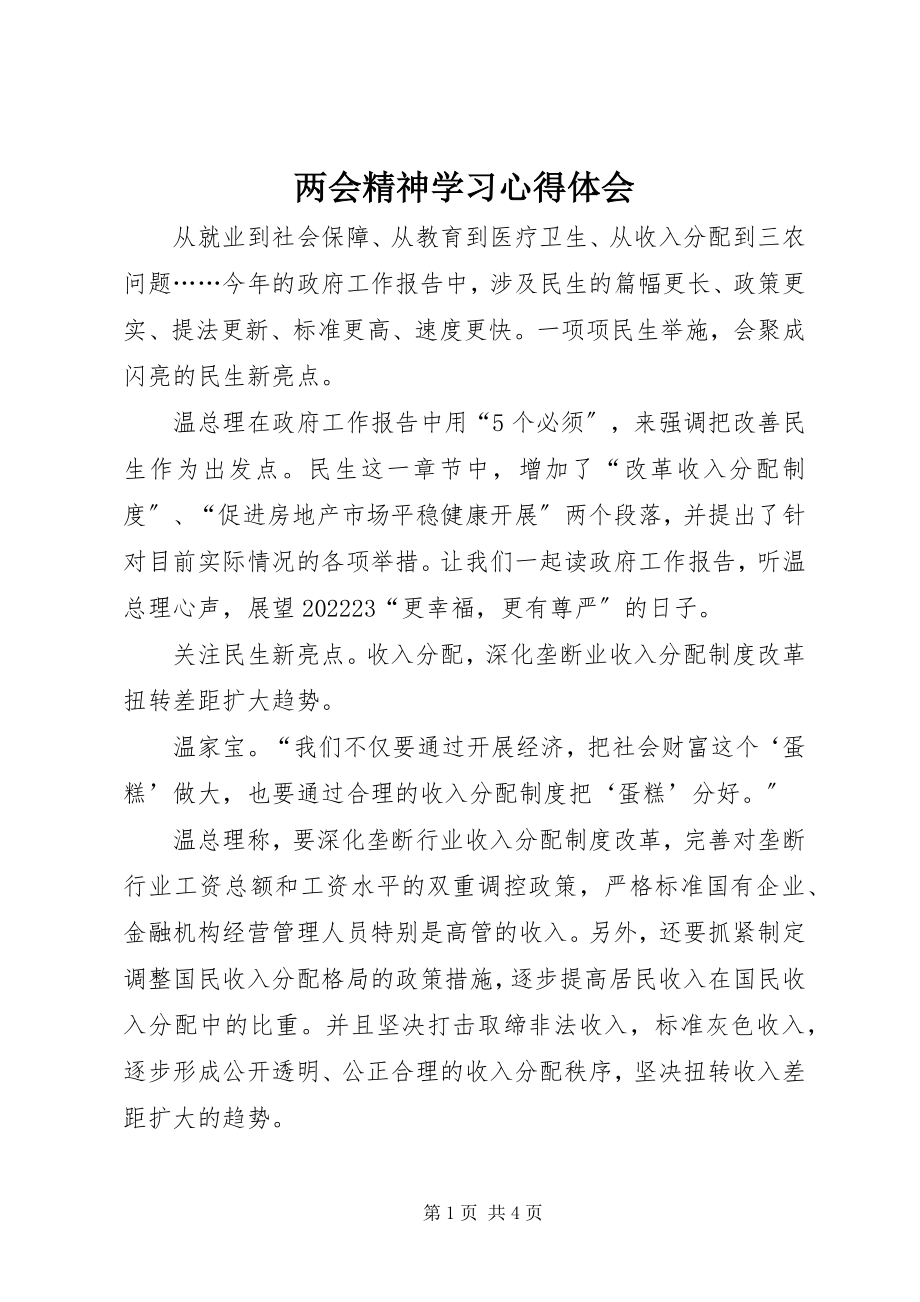 2023年两会精神学习心得体会.docx_第1页