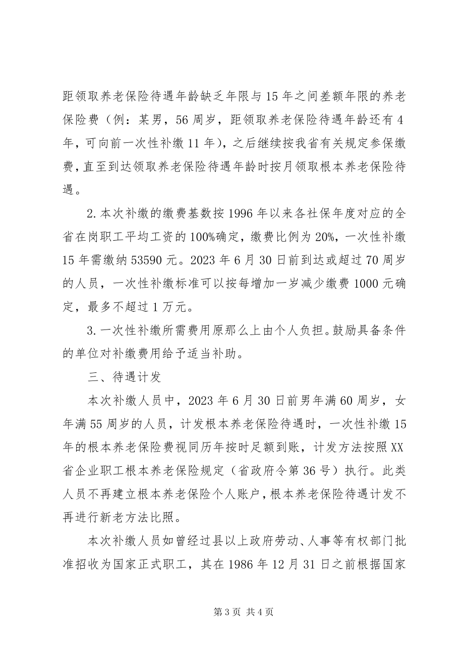 2023年XX省人力资源和社会保障厅关于解决未参保集体企业退休人员及其他人员基本养老保障等遗留问题的实施意见.docx_第3页