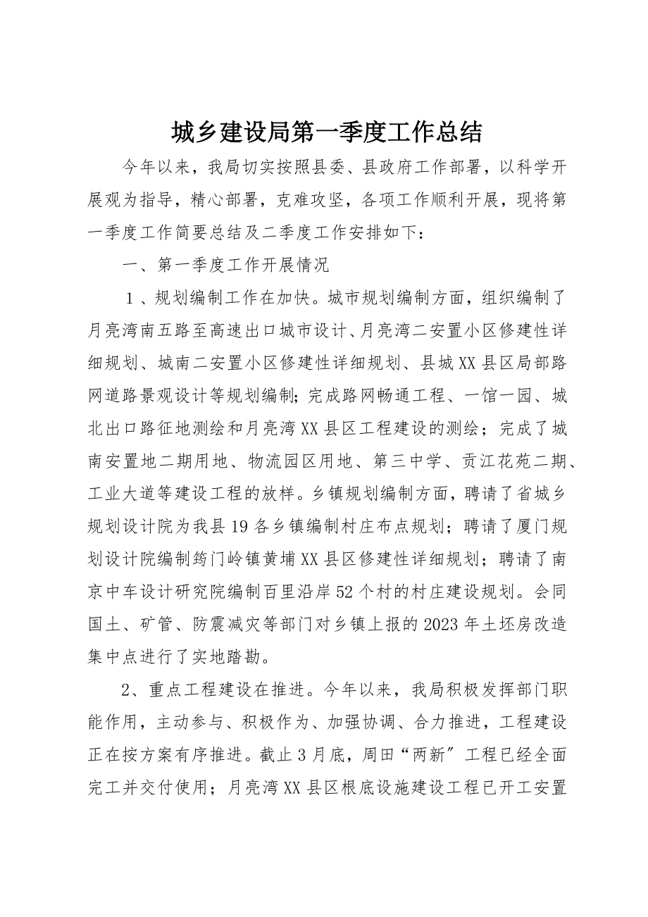 2023年城乡建设局第一季度工作总结新编.docx_第1页