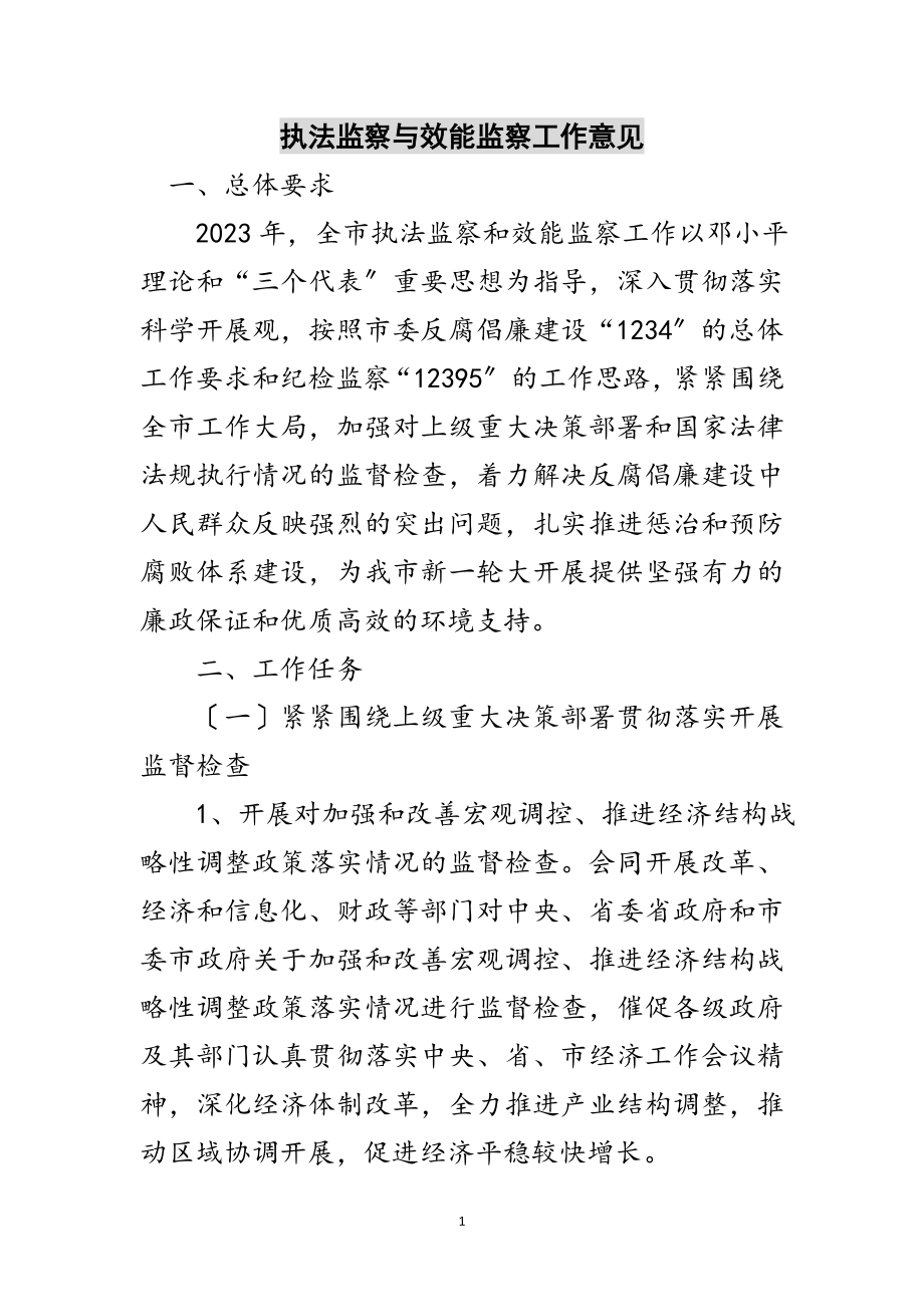 2023年执法监察与效能监察工作意见范文.doc_第1页