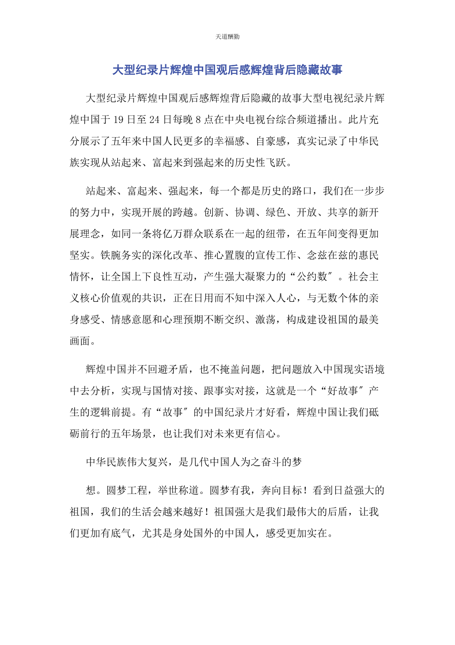 2023年大型纪录片辉煌中国观后感辉煌背后隐藏故事.docx_第1页