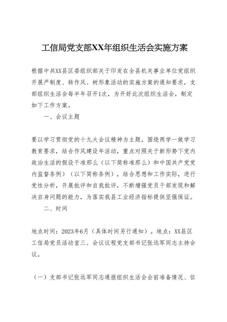 2023年工信局党支部年组织生活会实施方案.doc_第1页