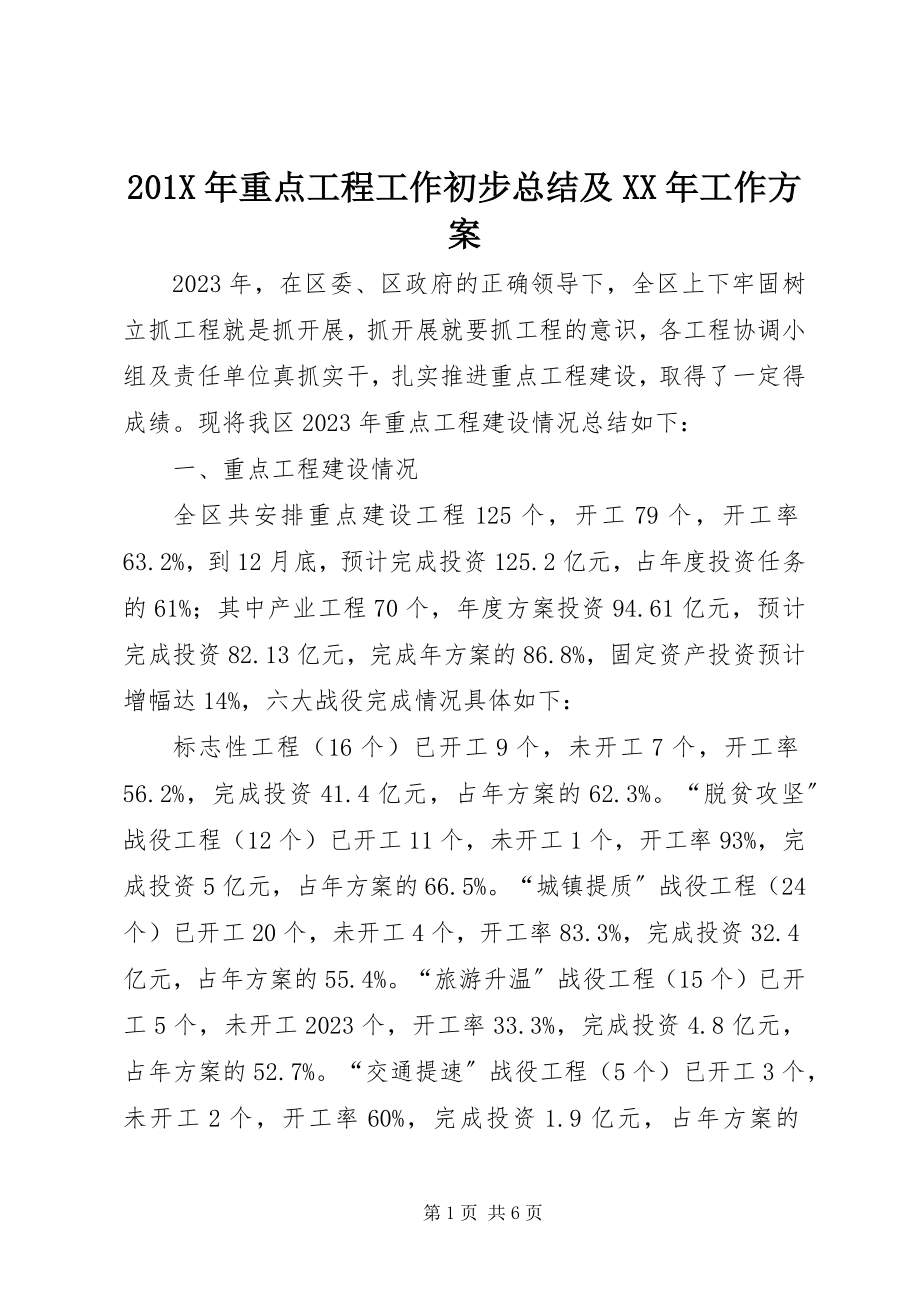 2023年重点项目工作初步总结及工作计划.docx_第1页