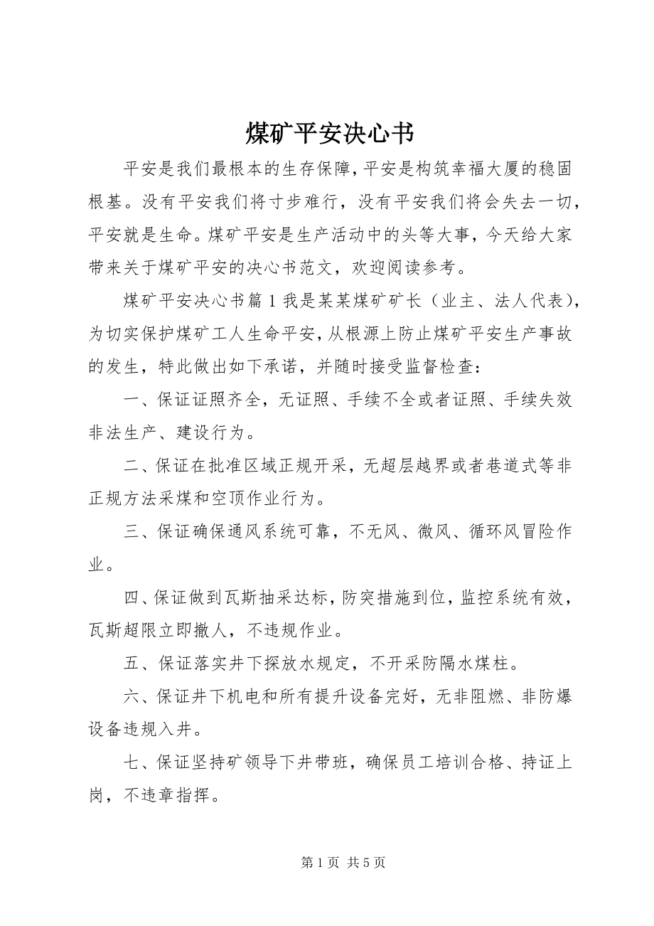 2023年煤矿安全决心书3.docx_第1页