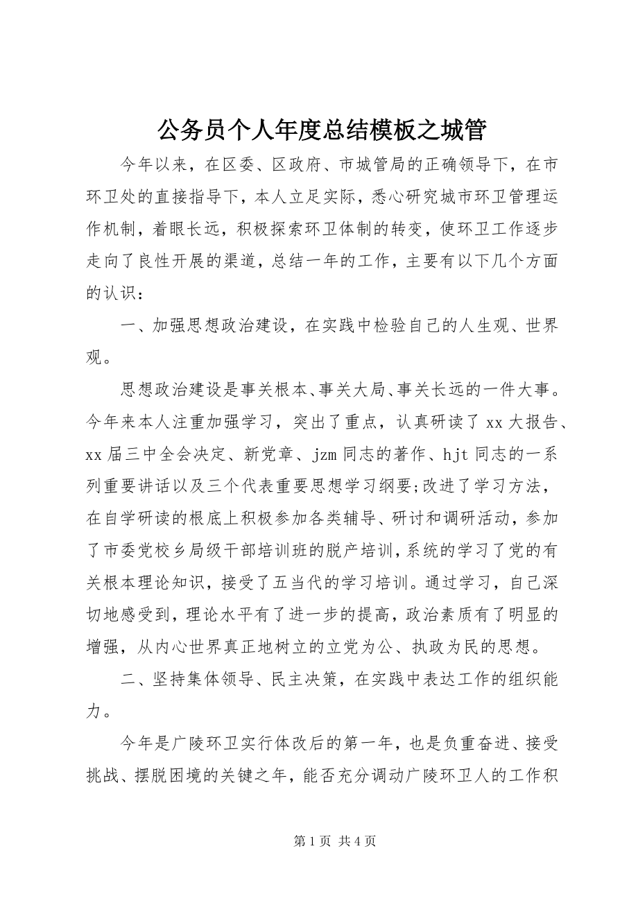 2023年公务员个人年度总结模板之城管.docx_第1页