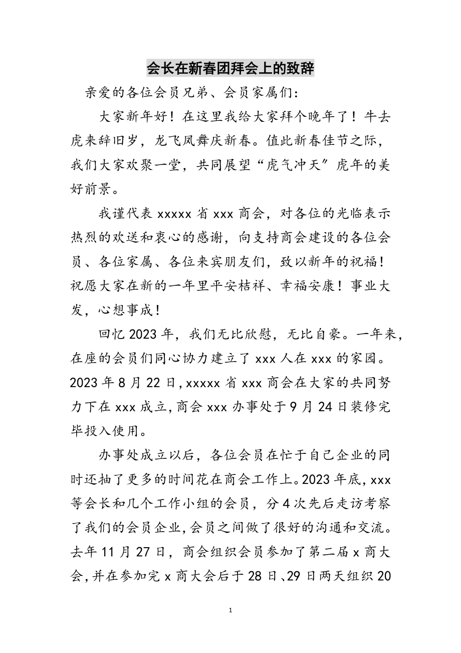 2023年会长在新春团拜会上的致辞范文.doc_第1页