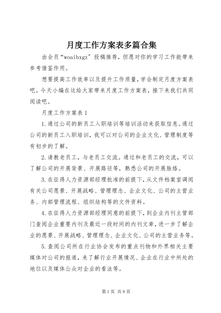 2023年月度工作计划表多篇合集.docx_第1页