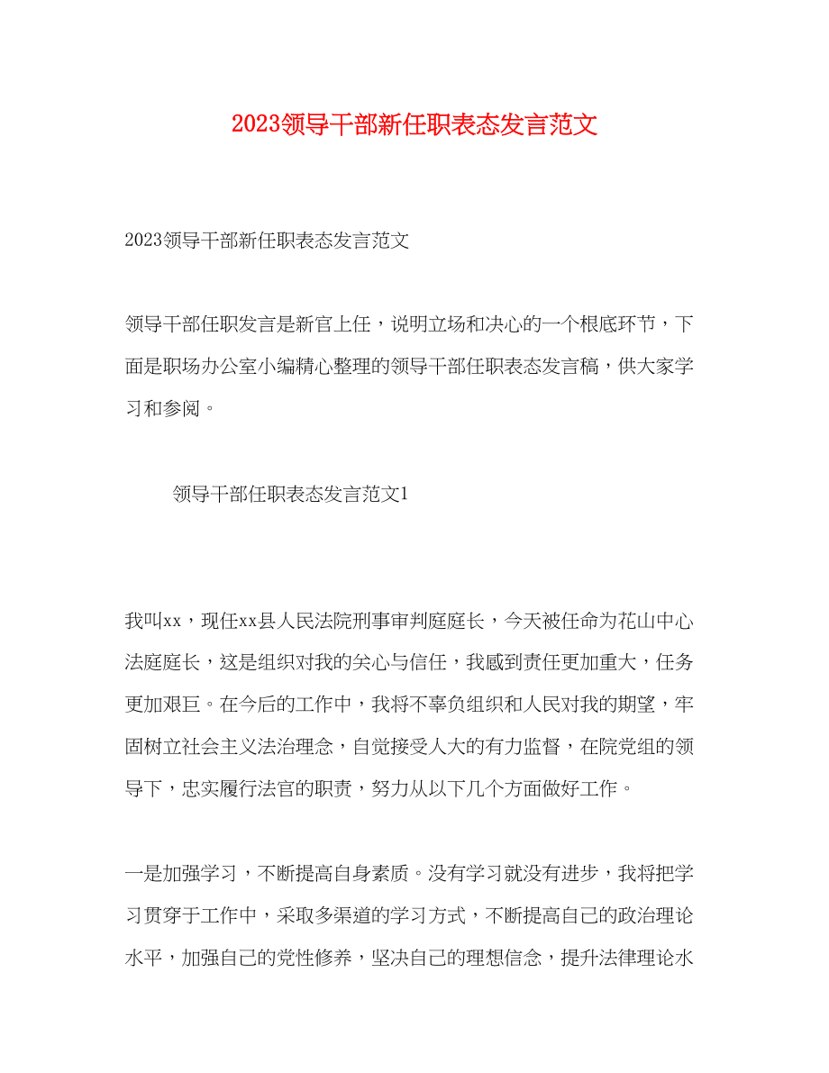 2023年领导干部新任职表态发言范文.docx_第1页