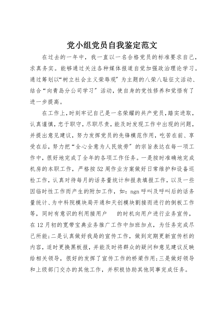 2023年党小组党员自我鉴定.docx_第1页