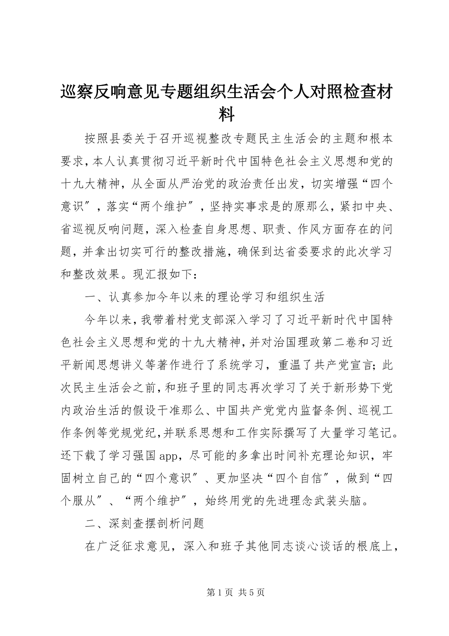 2023年巡察反馈意见专题组织生活会个人对照检查材料.docx_第1页