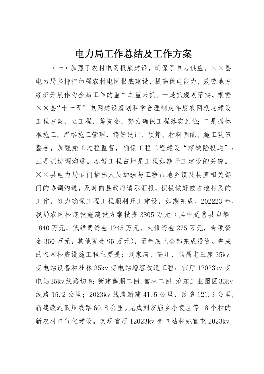 2023年电力局工作总结及工作计划新编.docx_第1页