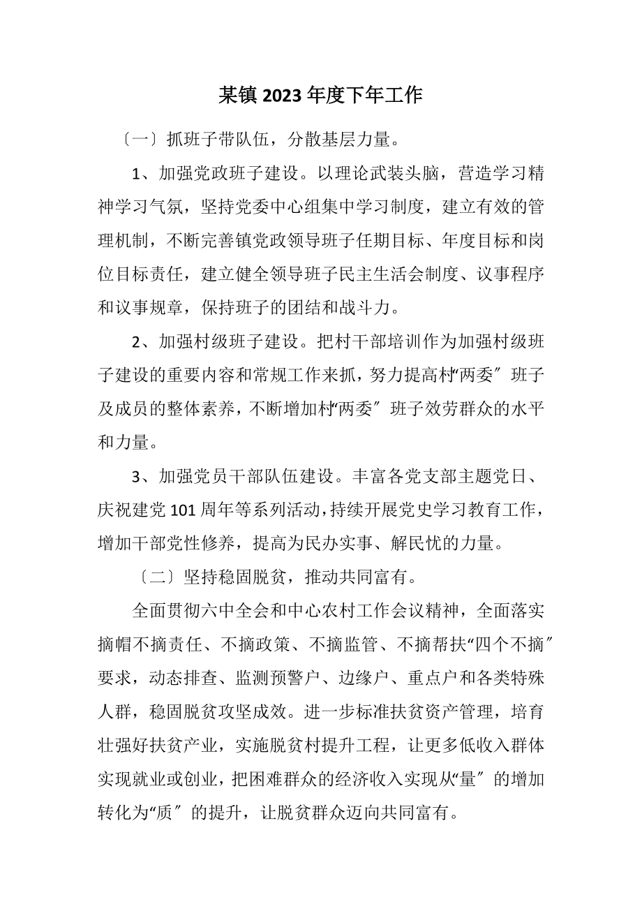 2023年某镇2023年度下年工作计划.docx_第1页