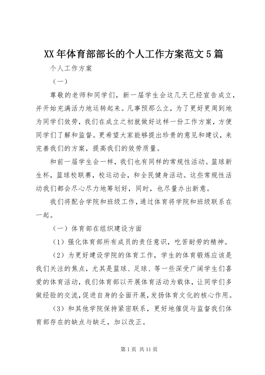 2023年体育部部长的个人工作计划5篇.docx_第1页