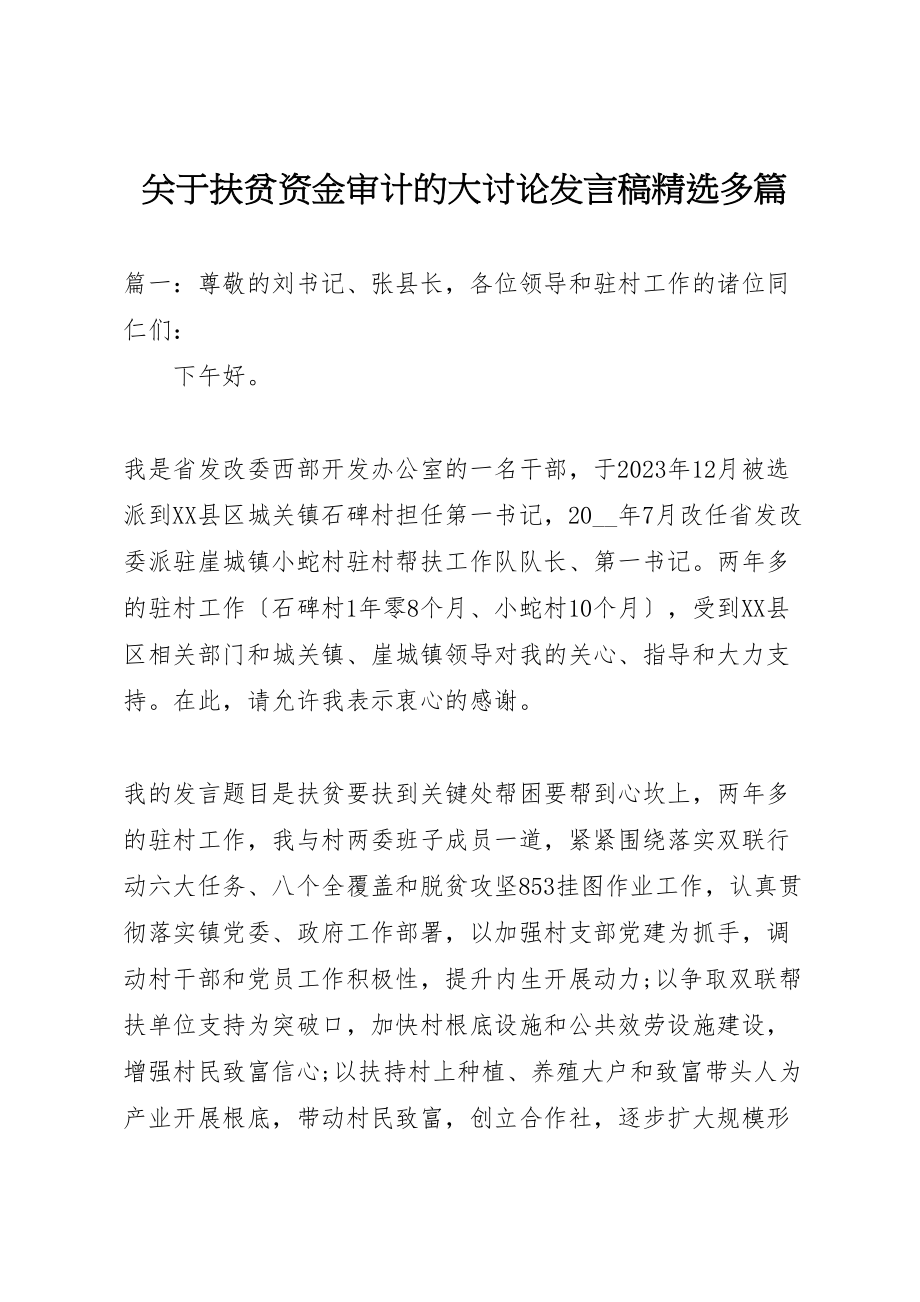 2023年关于扶贫资金审计的大讨论讲话稿精选多篇.doc_第1页