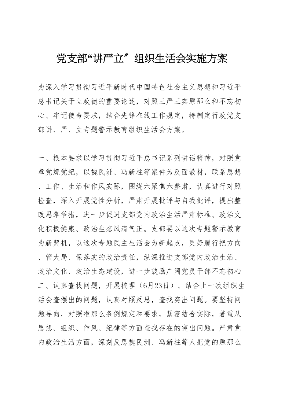 2023年党支部讲严立组织生活会实施方案.doc_第1页