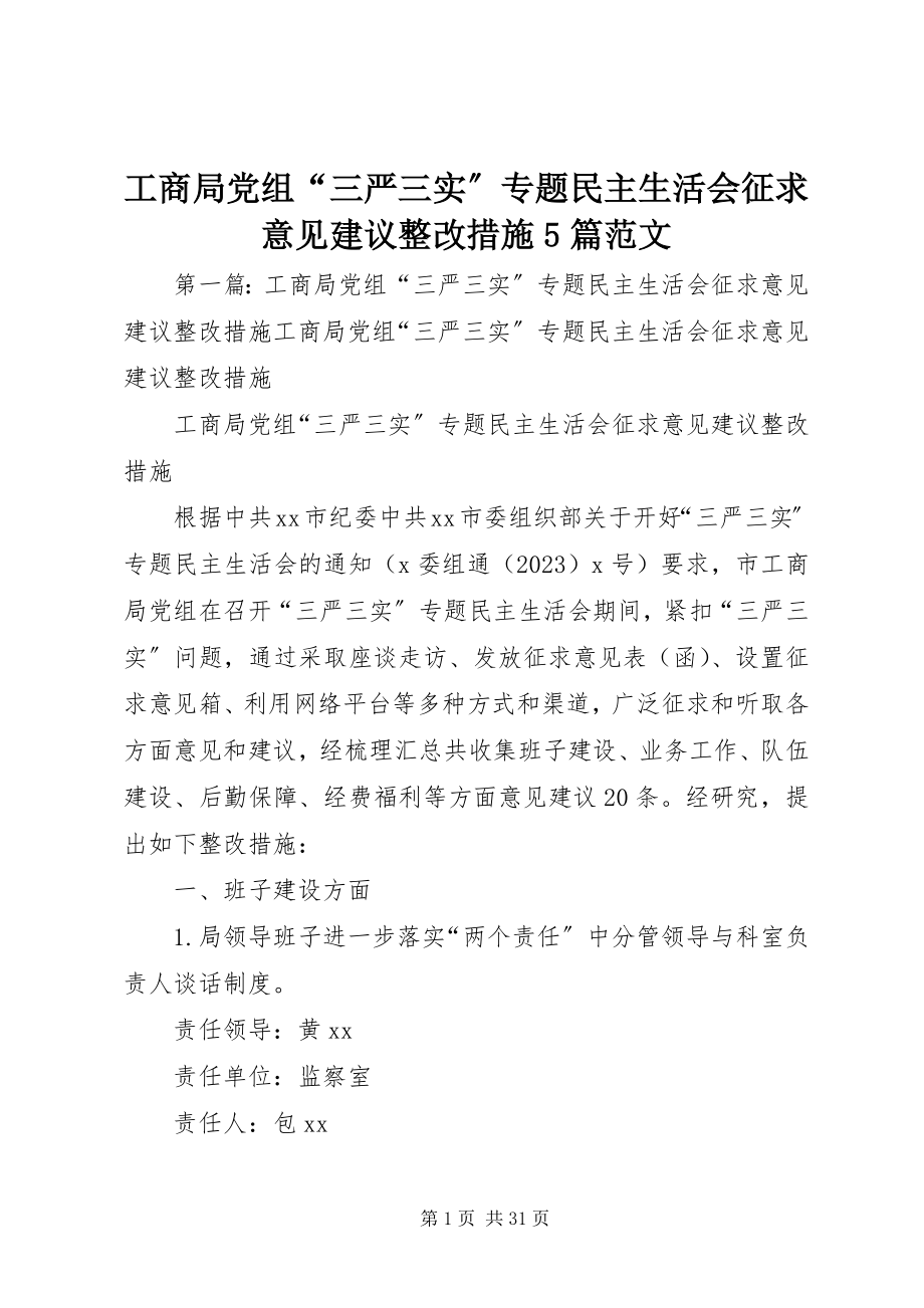 2023年工商局党组“三严三实”专题民主生活会征求意见建议整改措施5篇.docx_第1页