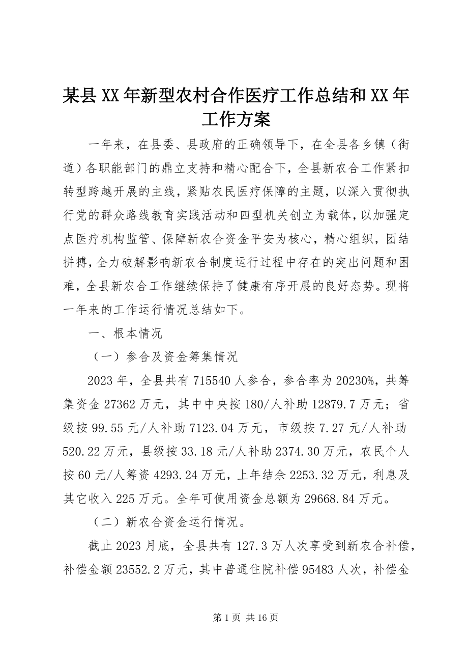 2023年xx县新型农村合作医疗工作总结和工作计划.docx_第1页