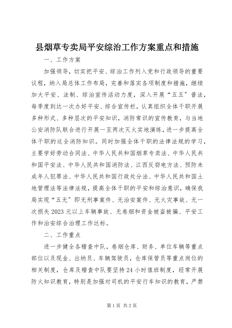 2023年县烟草专卖局安全综治工作计划重点和措施.docx_第1页