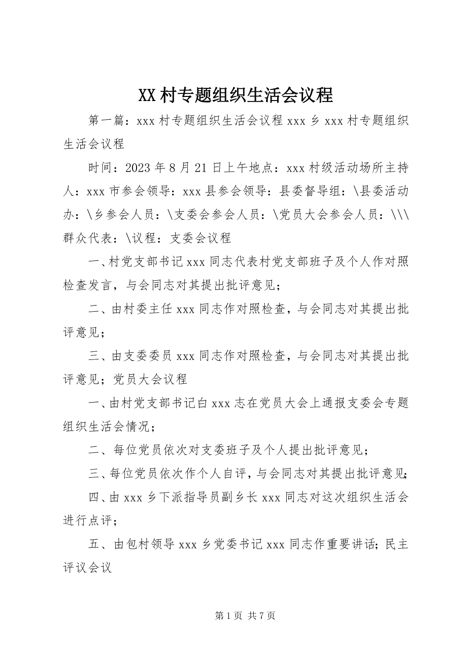 2023年XX村专题组织生活会议程.docx_第1页