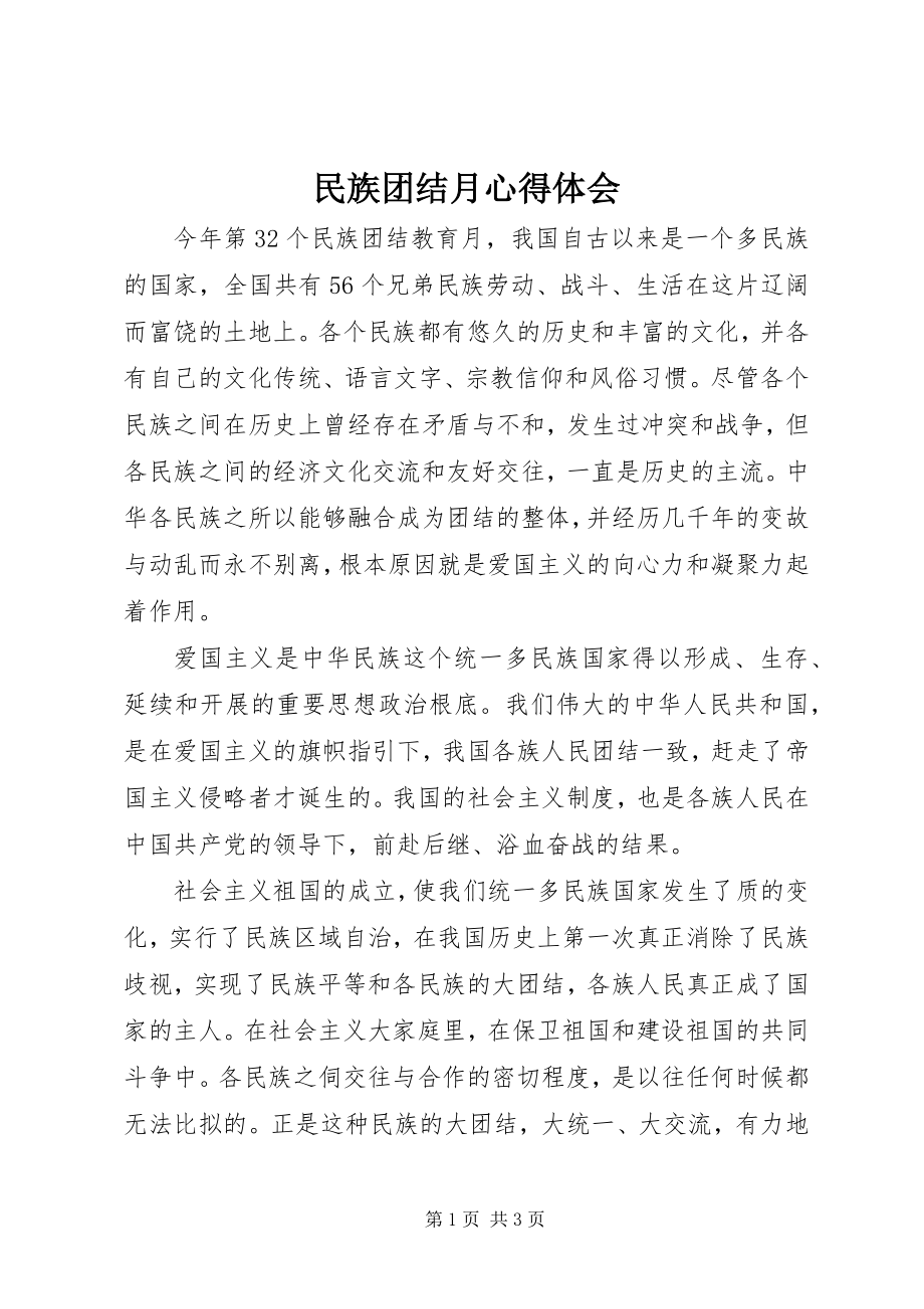 2023年民族团结月心得体会.docx_第1页