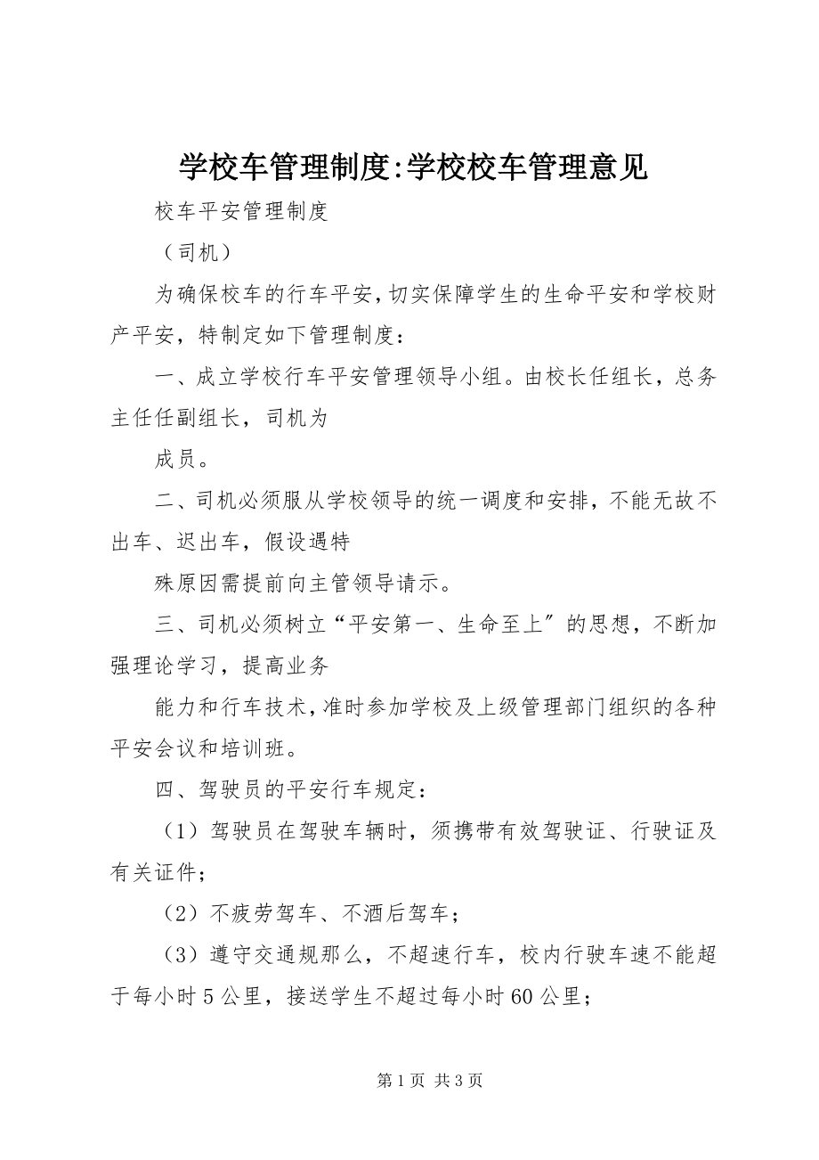 2023年学校车管理制度学校校车管理意见.docx_第1页