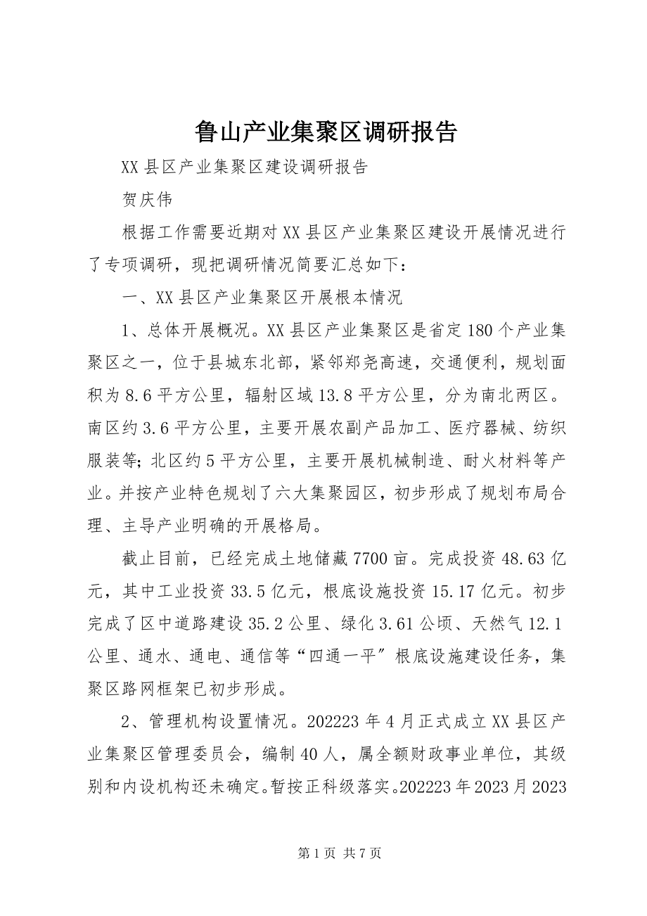 2023年鲁山产业集聚区调研报告.docx_第1页