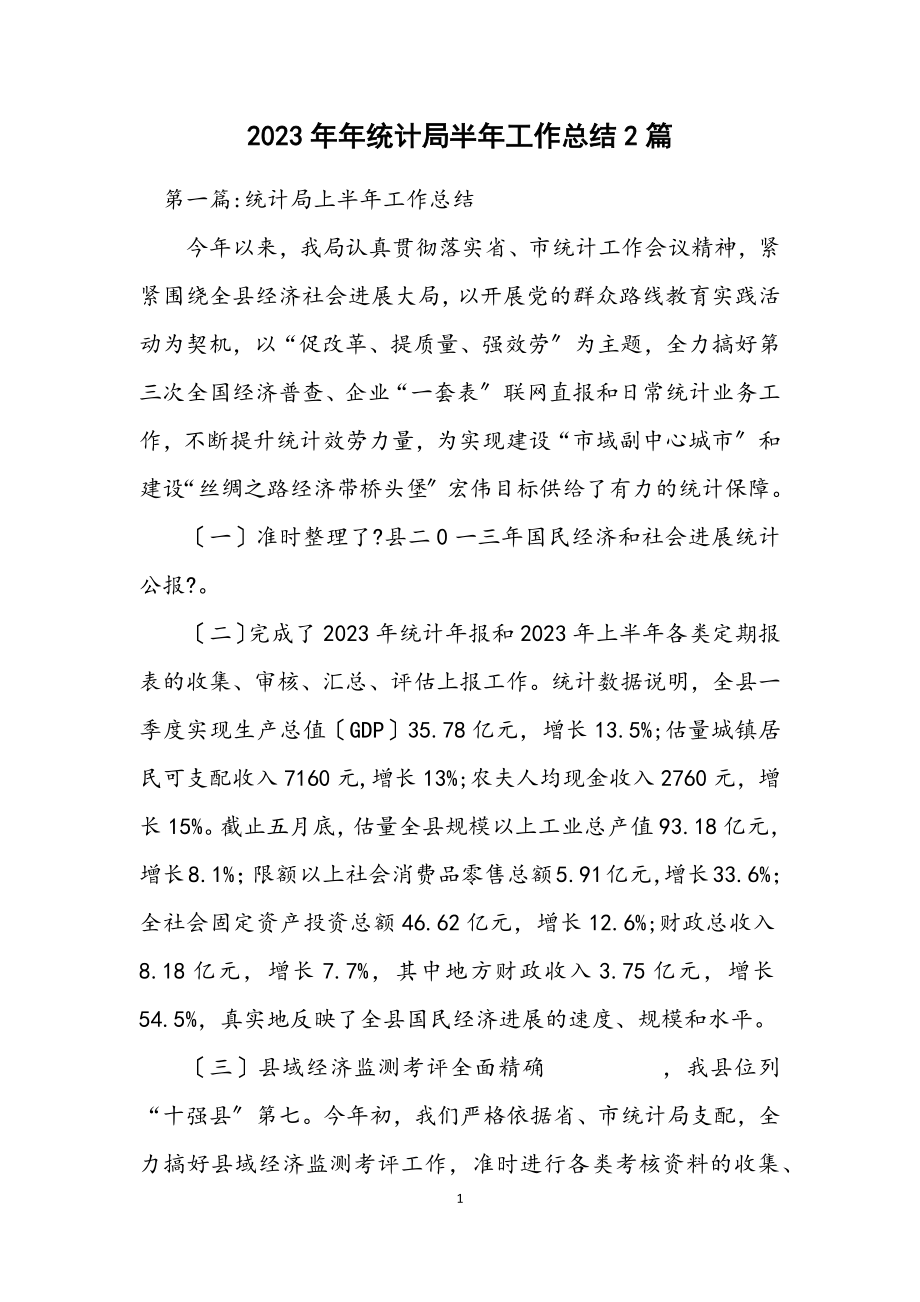 2023年统计局半年工作总结2篇.docx_第1页