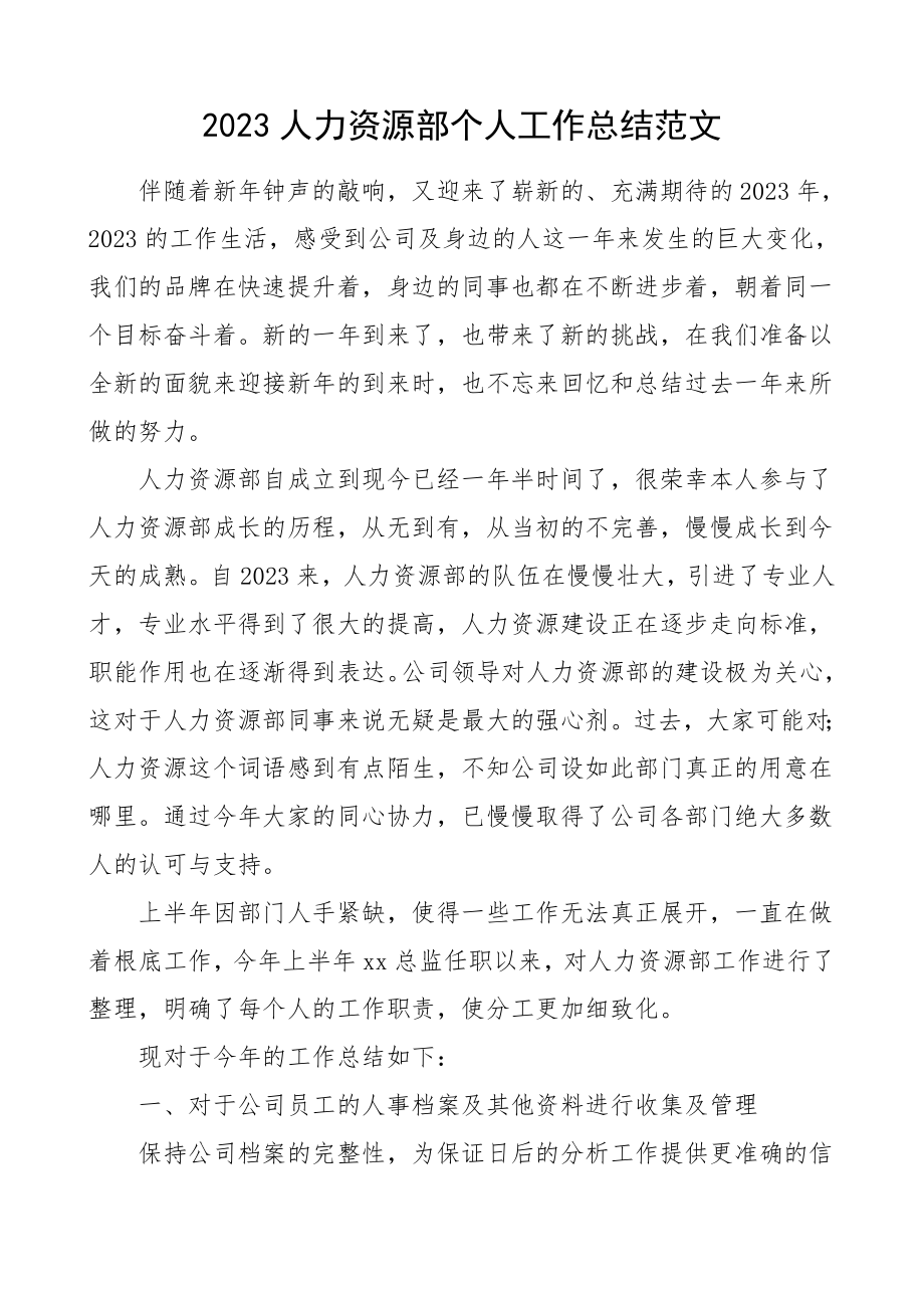 个人总结人力资源部个人工作总结集团公司企业个人述职报告范文.doc_第1页