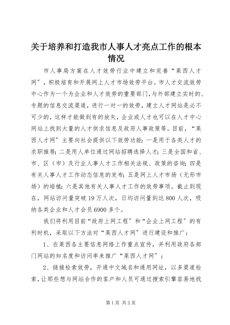 2023年培养和打造我市人事人才亮点工作的基本情况.docx_第1页