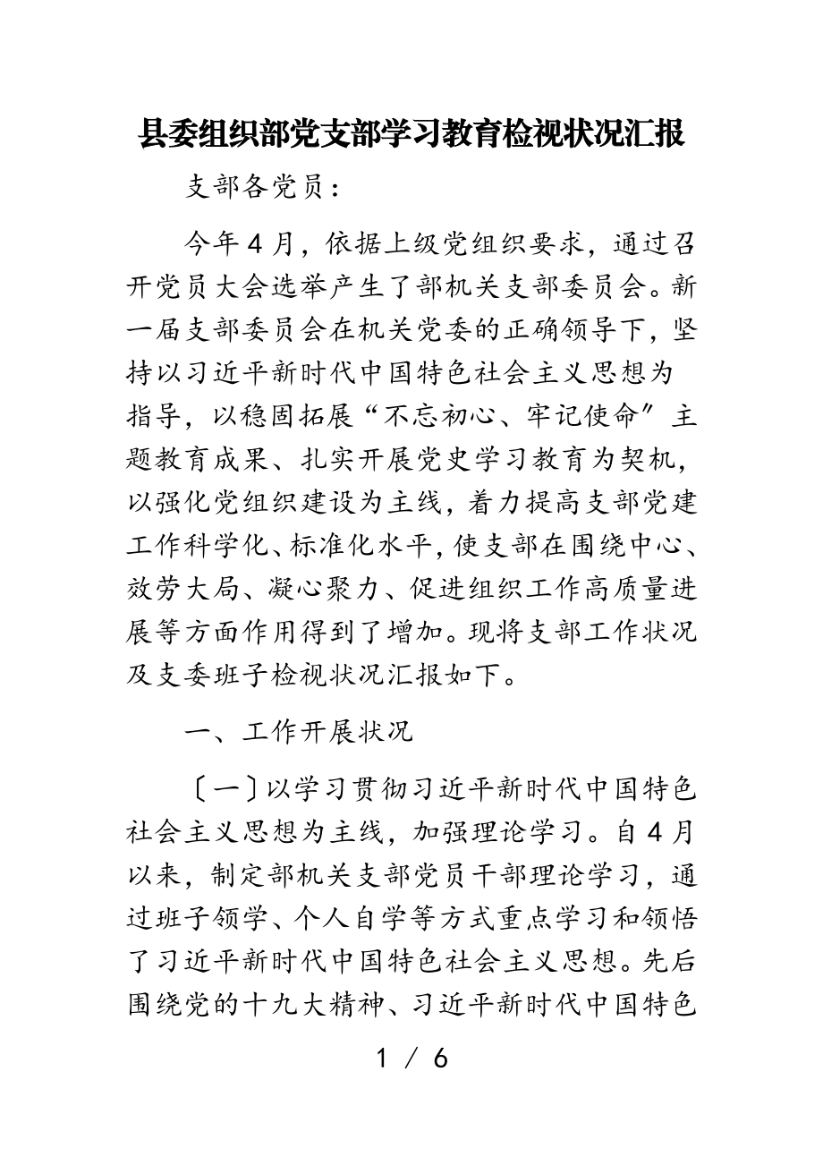 2023年县委组织部党支部学习教育检视情况汇报.doc_第1页